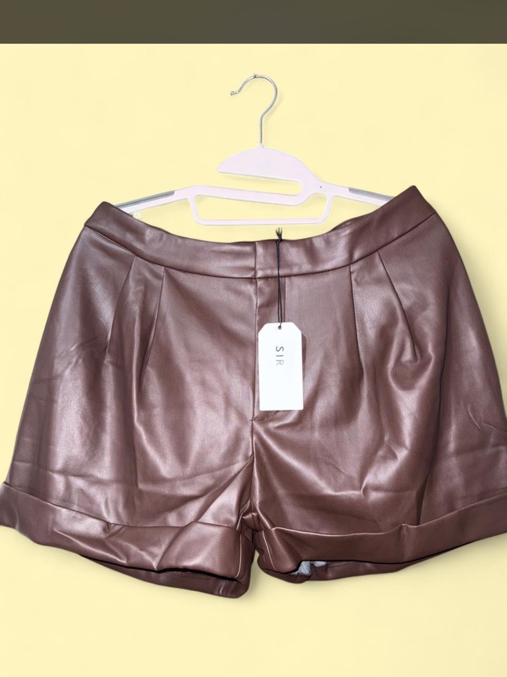 Faux Leather High-Waist Shorts in Metallic Brown